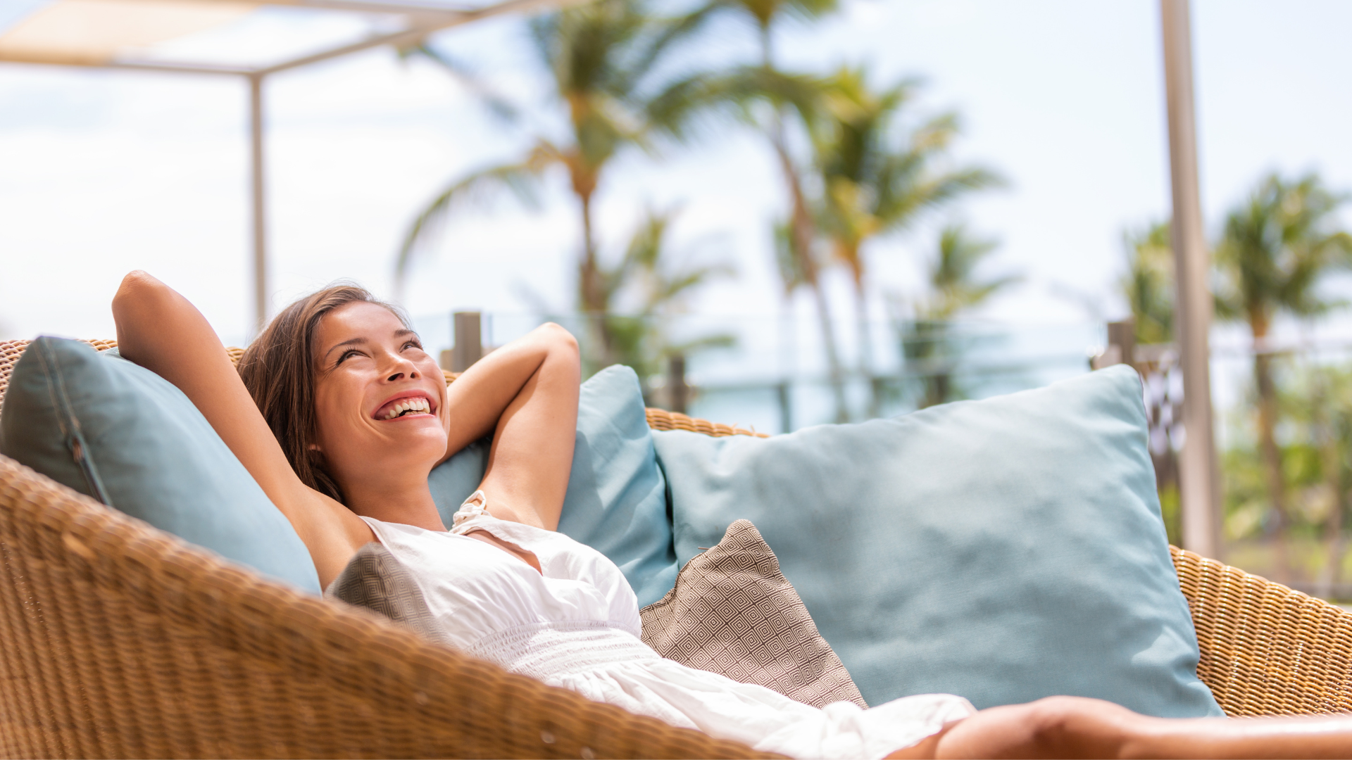 Woman retired and relaxing at beach house